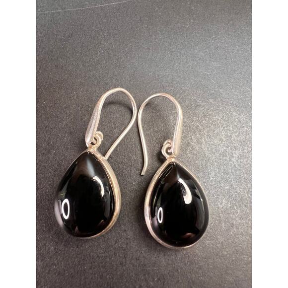NEW Black onyx sterling silver teardrop earrings 7.49 grams - Picture 2 of 12